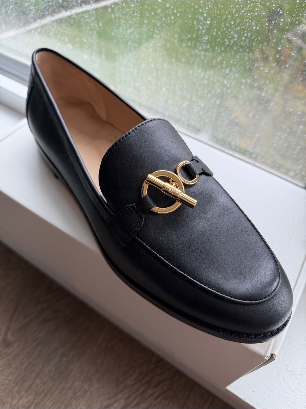 Lauren Ralph Lauren Black Leather Loafer with Gold-Tone Toggle